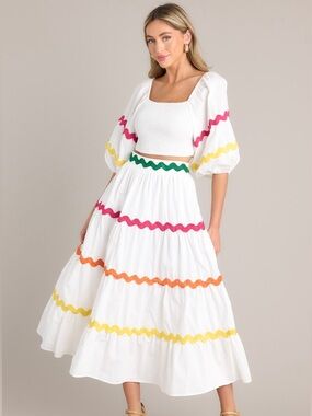 Palms Away 2 pc Set Outfit Sweetheart Ric Rac Maxi Skirt & Top Small S  EUC